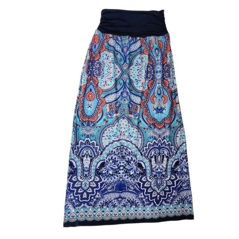 Apt 9 blue paisley floral stretchy maxi skirt sz L